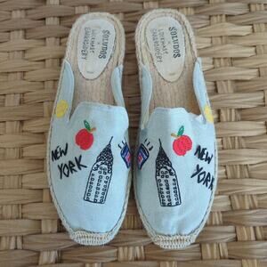 Soludos x Lockhart Embroidery New York City Blue Espadrilles Slides Mules Size 8